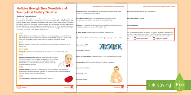 Medicine Through Time Modern Medicine Timeline Revision Sheet