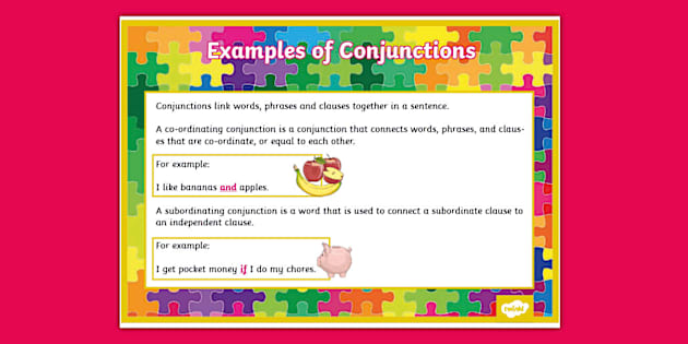 Examples of Conjunctions Grammar Display Poster - Twinkl