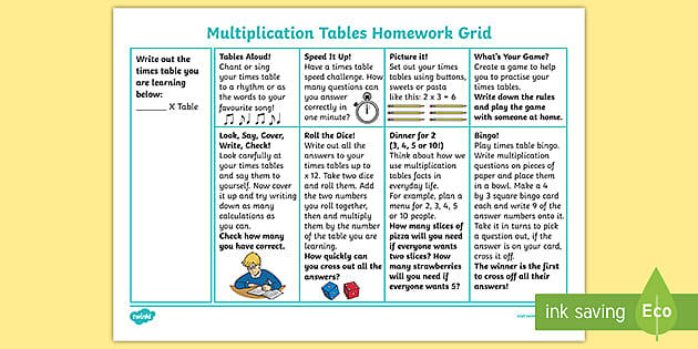 numeracy homework grid ks2