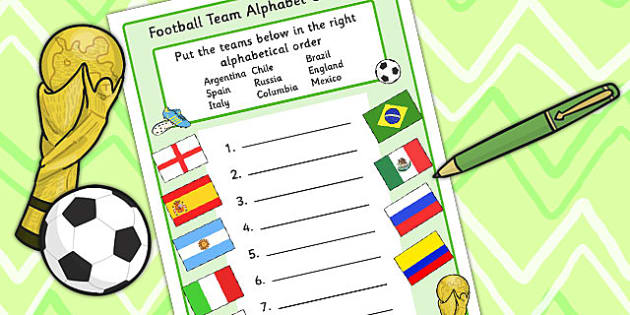 Football World Cup Team Alphabet Ordering Worksheet