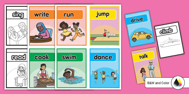 Verbs With Pictures Flashcards - English - Twinkl