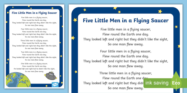 5 Little Men in a Flying Saucer Nursery Rhyme Poster - rhymes