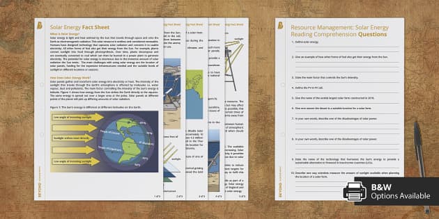 GCSE Resource Management Solar Energy Reading Comprehension