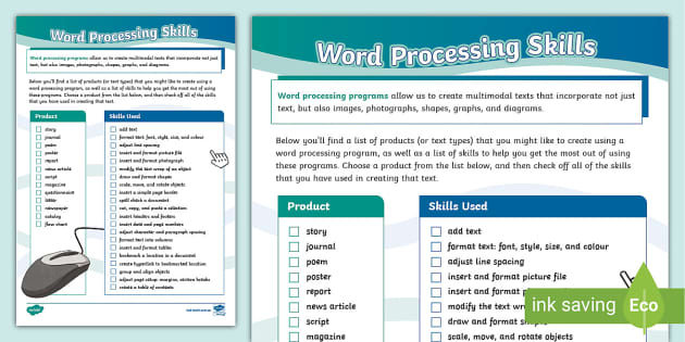 word processing skills lesson note