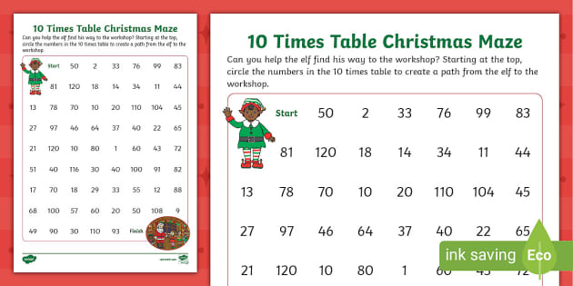 👉 10 Times Table Christmas Maze (teacher Made) - Twinkl