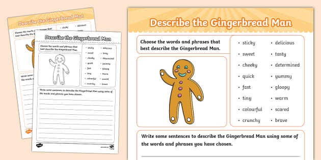 Describe The Gingerbread Man Worksheet Teacher Made