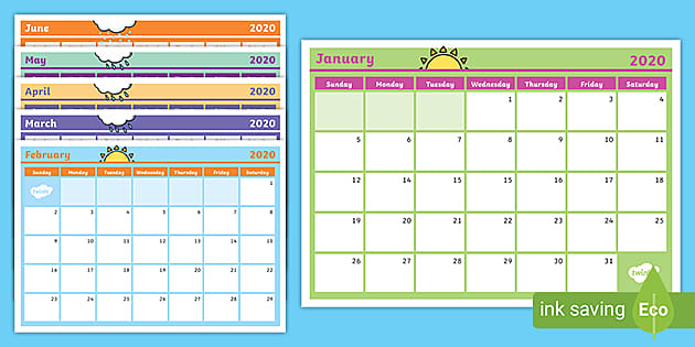 2020 Monthly Calendar Southern Hemisphere Planning Template