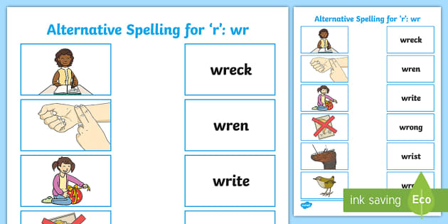 wr' Words phonics word and picture matching worksheet