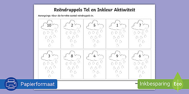 Reëndruppels Tel en Inkleur Aktiwiteit (teacher made)