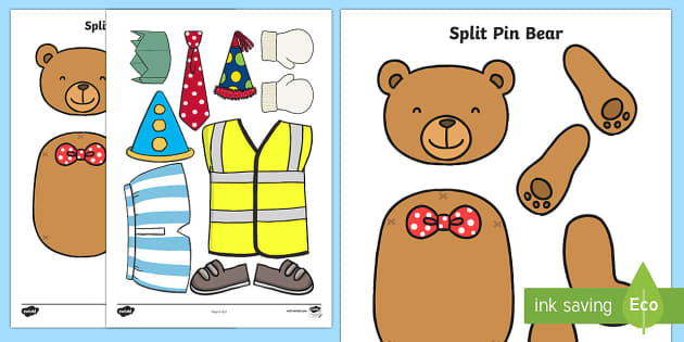 Split Pin Bear Activity - bear, teddy bear, split pins, games