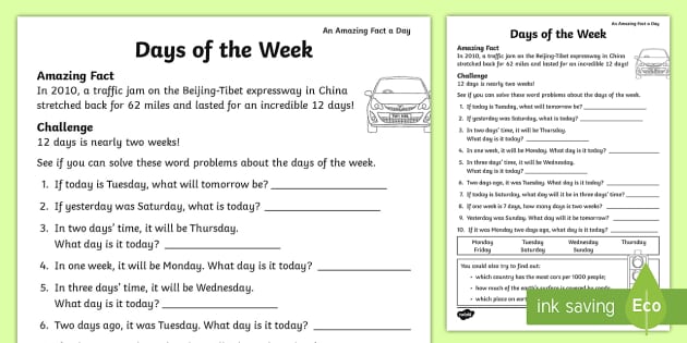 Days of the Week Worksheet - KS1 (teacher made) - Twinkl