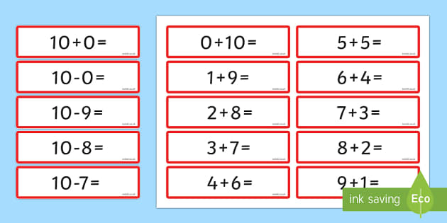 Baseball Add & Subtract 0-10 Number Sentence Match