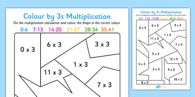 Colour By 3s Multiplication Activity Worksheet Twinkl