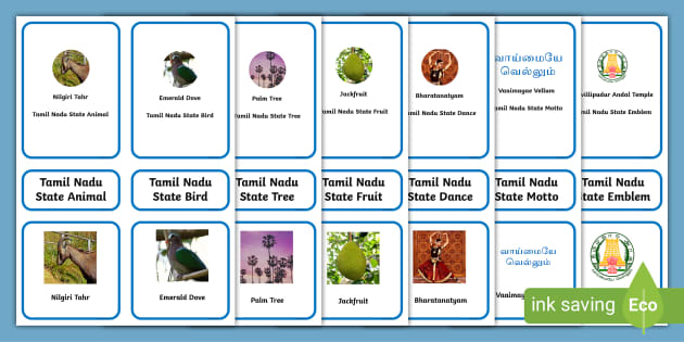 Tamil Nadu State symbols - Montessori Three part cards