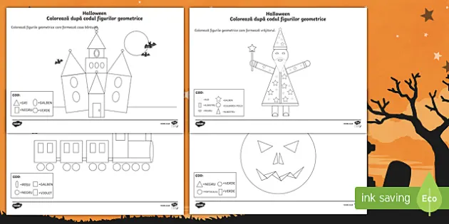 Halloween ColoreazÄƒ DupÄƒ Codul Figurilor Geometrice FiÈ™e De Colorat
