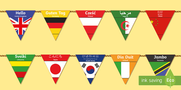 Hello In Multiple Languages Flag Bunting (teacher Made)