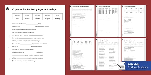 AQA Power And Conflict Poetry Cloze Activities Twinkl