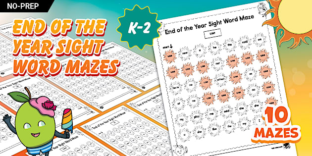 End of the Year Sight Word Mazes for K2nd Grade Twinkl