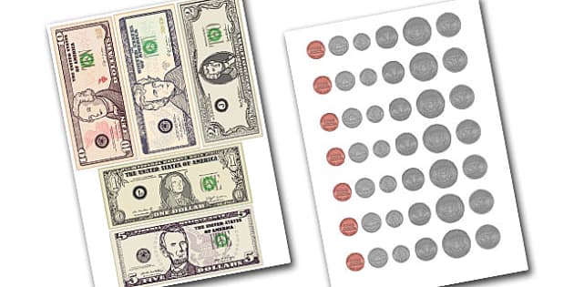 These printable play money sheets can be cutup and used for