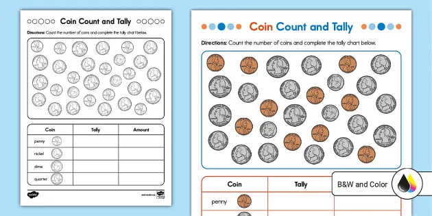 Coin Count and Tally Activity for K-2nd Grade (teacher made)