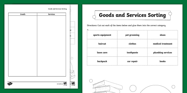 Basic Economics Goods and Services Sorting Activity 3rd-5th