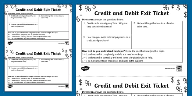 Seventh Grade Credit and Debit Exit Ticket (teacher made)