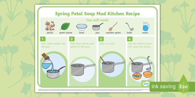 Spring Petal Soup Mud Kitchen Prompt Card Recipe Twinkl