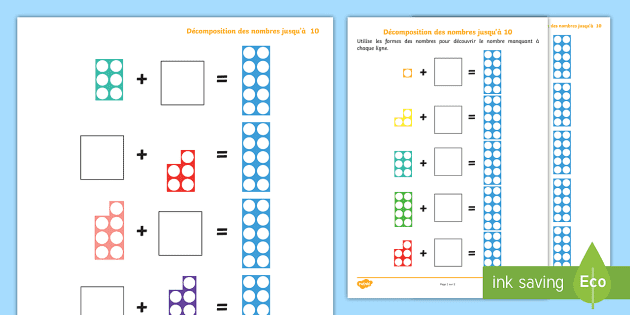 Feuille D Exercice Decomposition Des Nombres Jusqu A 10