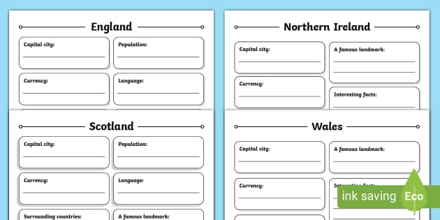 UK Fact File Template Pack,countries In UK (teacher Made)