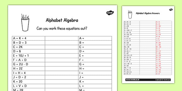 Alphabet Algebra Worksheet Worksheets Letters Activities