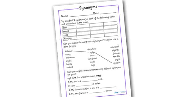 Synonym Worksheet English Composition teacher made 