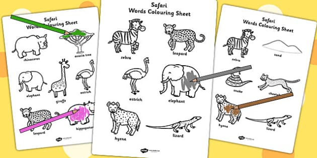 FREE! - Safari Words Colouring Worksheet / Worksheets- jungle, animals