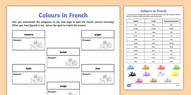 French Colours Worksheet Primary Resources Teacher Made