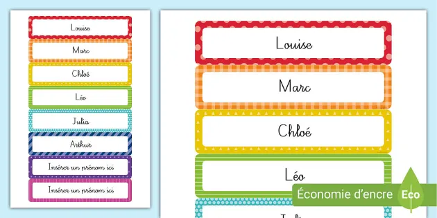 Etiquettes pour prénoms modifiables multicolores CE1/CE2