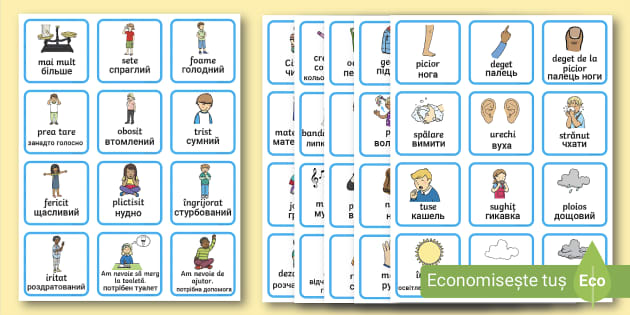 Cartonașe română-ucraineană pentru comunicarea non-verbală