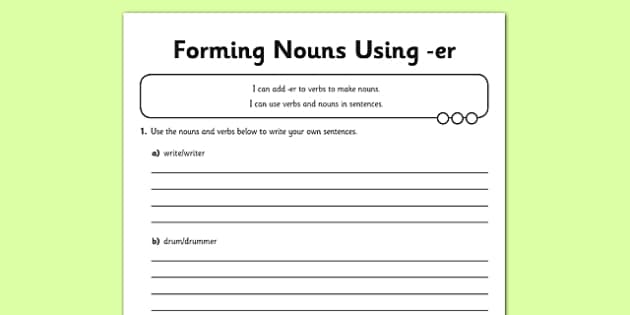 Application Worksheet Worksheet Forming Nouns Using Er