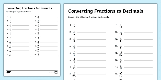Converting Fractions To Decimals Worksheet | Math Learning
