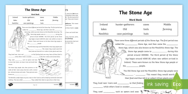Cloze exercise Stone Age answers Worksheet Easy to print