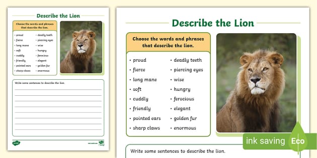 Describe the Lion Writing Activity Sheet,lion (teacher made)