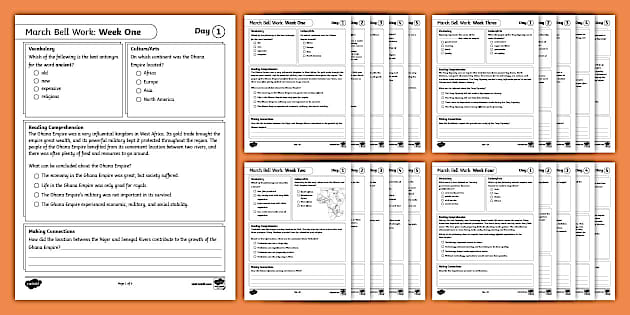 Sixth Grade Social Studies March Bell Work Bundle - Twinkl