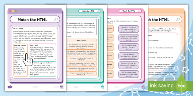 Match the HTML (Ages 7 - 11) (teacher made) - Twinkl