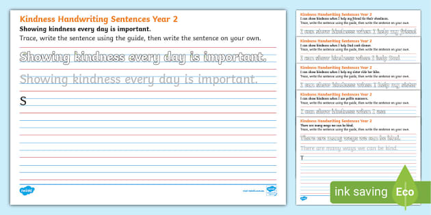 Kindness Year 2 Handwriting Practice Worksheets - Twinkl
