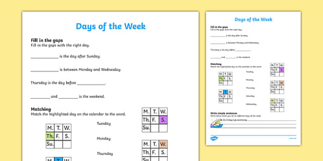 Days of the Week Worksheet | Primary Resources - Twinkl