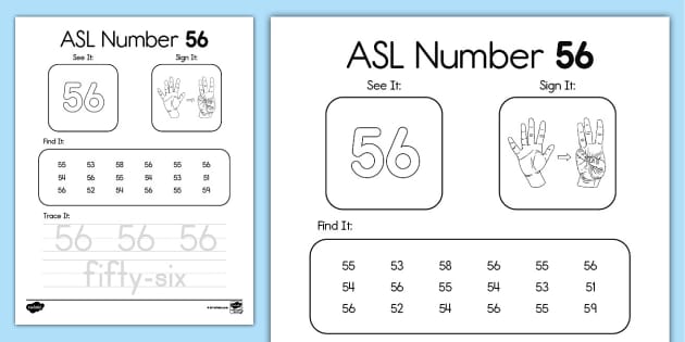 ASL Number 56 Activity (teacher made) - Twinkl