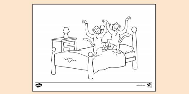 Free Two Monkeys Jumping On Bed Colouring Colouring Sheets