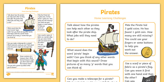 Pirates Home Learning Challenges Nursery FS1 (teacher made)