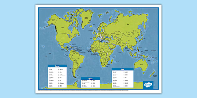 KS2 Labelled Printable World Map (teacher made) Twinkl