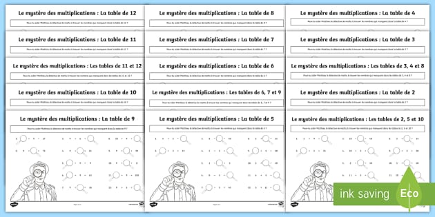 CM1 Fiches de travail: Tables de multiplication
