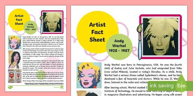 Andy Warhol Artist Fact Sheet - (Teacher-Made) - Twinkl