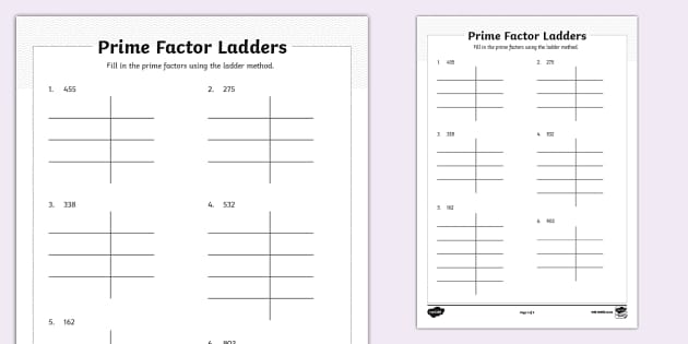 Prime Factor Ladders Activity Sheet (Hecho por educadores)